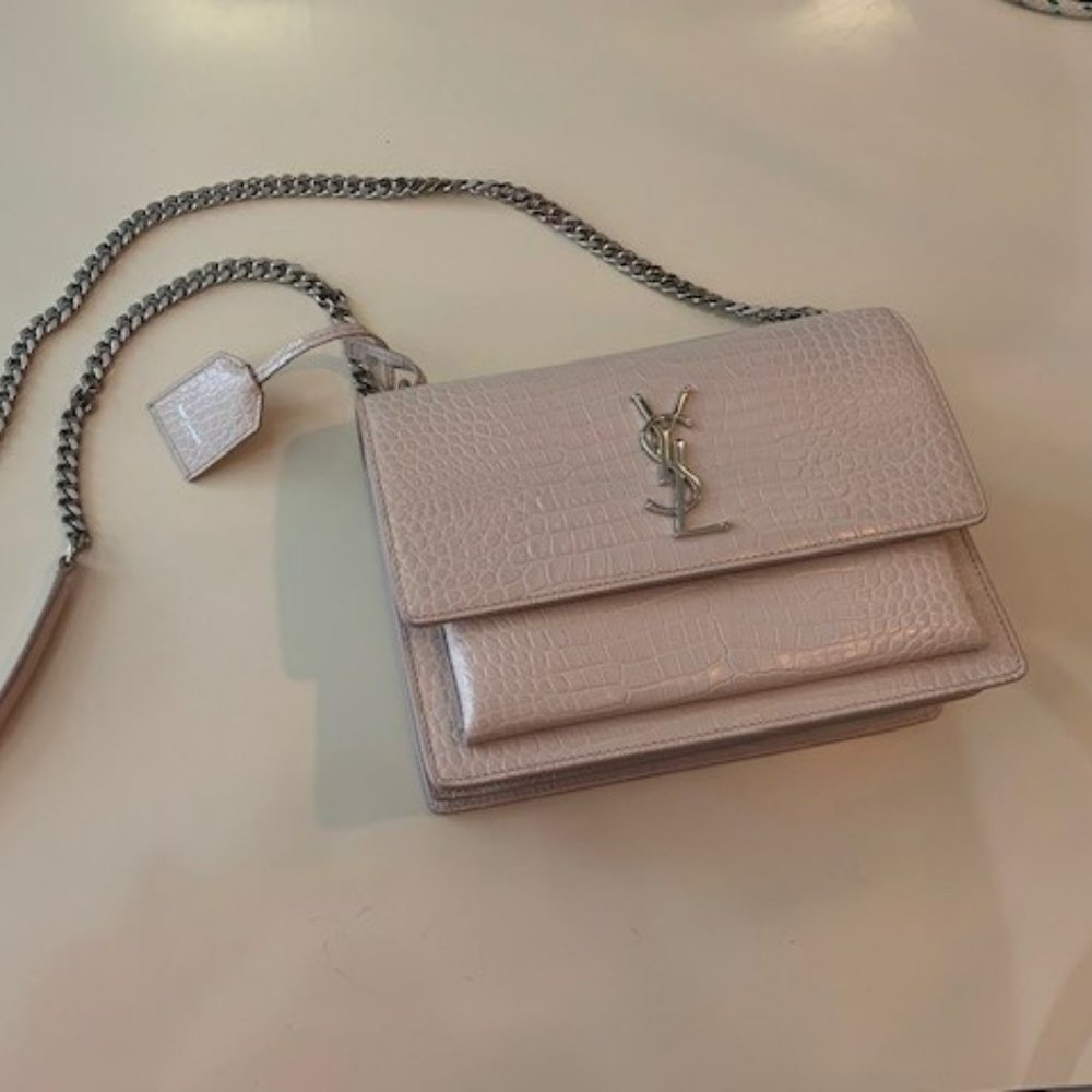 Medium Saint Laurent Sunset bag Crocodile embossed Monogrammed EUC